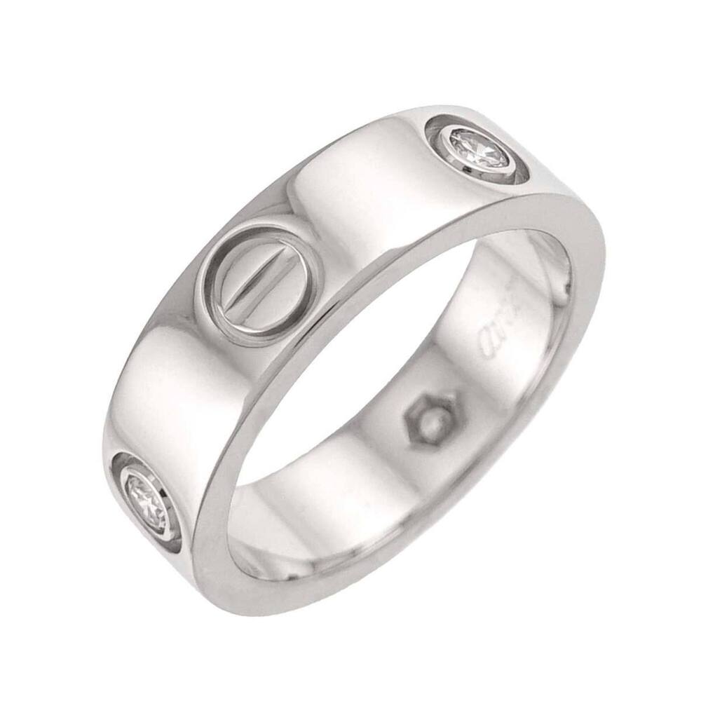 Cartier Love Ring #51, Half Diamond 3P, 18K WG White Gold 750.